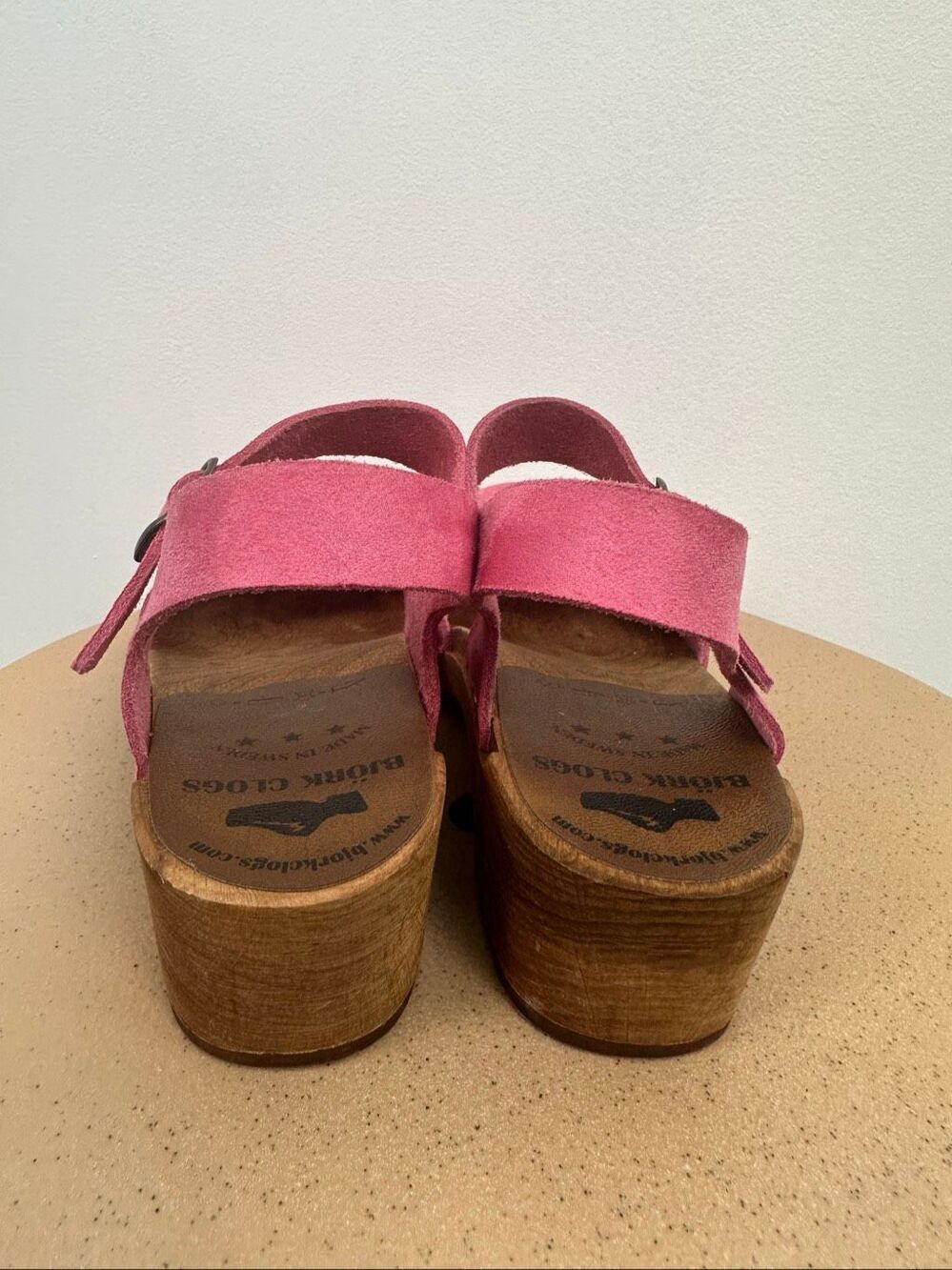 Bjork Women’s Alma Swedish Pink Nubuck Leather Mary Jane Wood Clog Sandal - Picture 5 of 11